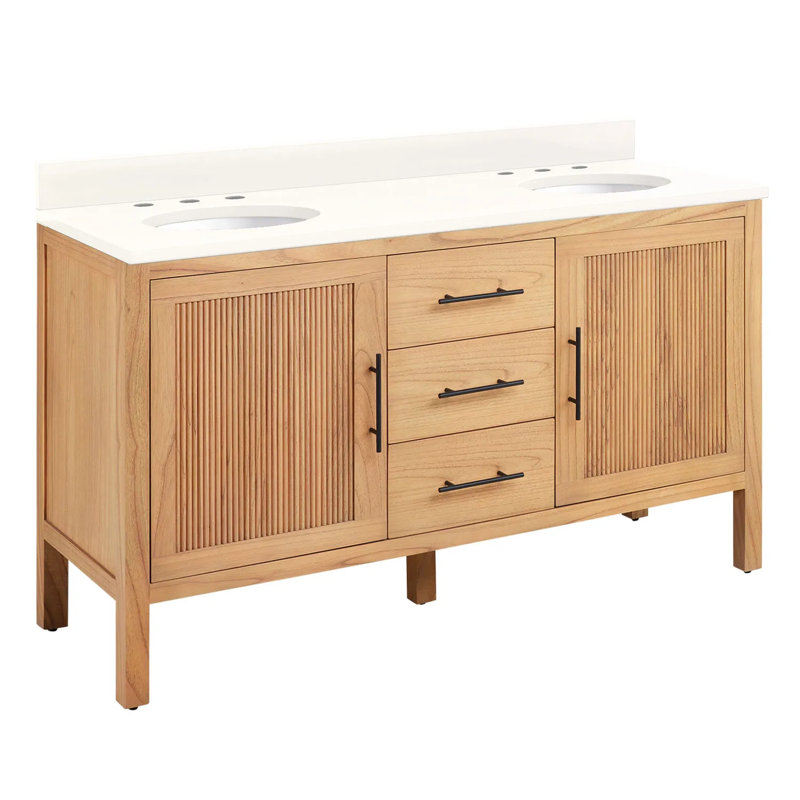 60" Ayanna Double Bathroom Vanity Set with Oval Undermount Sinks, Arctic White Quartz, 8" Centers