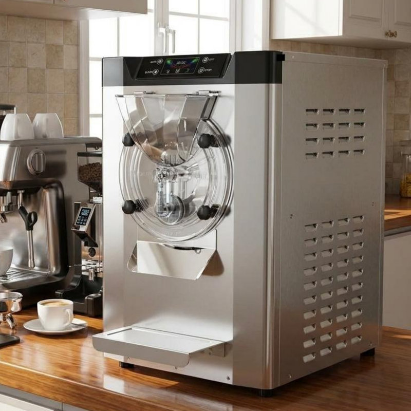 Machine à crème glacée 2000 W, trémie en acier inoxydable de 6 L, sortie 18 à 24 L / H, écran tactile ACL, nettoyage automatique