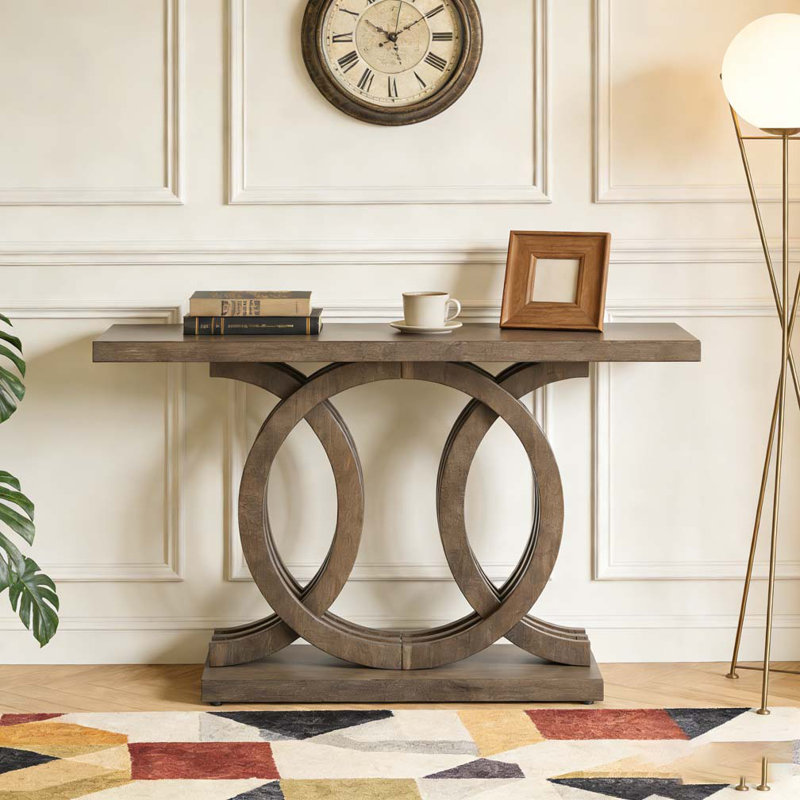 Farmhouse Hallway Sofa Table With Geometric Base, Brown