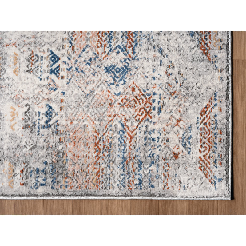 Tapis bohémien multicolore délavé à motifs tribaux, Tapis de couloir 2 pi 7 po x 7 pi 2 po