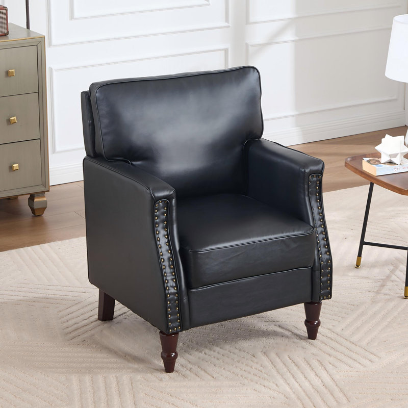 Chaise d'appoint avec accoudoir à garniture cloutée, Noir