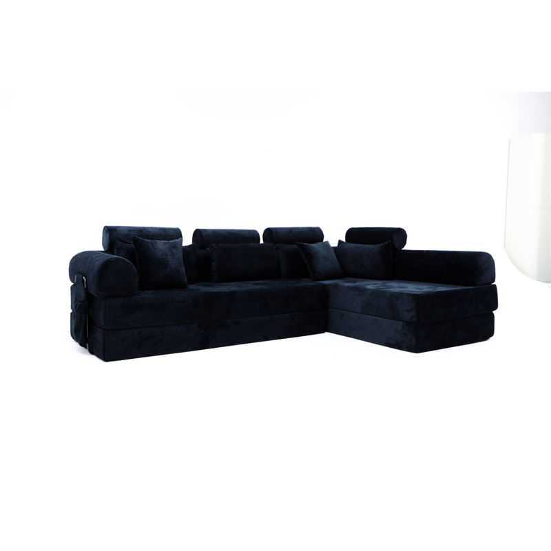 Canapé modulaire en forme de L, canapé modulaire compressé en velours côtelé de style minimaliste moderne, se déplie en un lit, une chambre à coucher, un canapé compressé confortable, une conception compacte, un canapé-lit multifonctionnel pour le salon