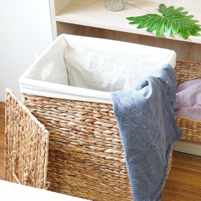 Handmade Rectangular Water Hyacinth Wicker Laundry Hamper with Lid Natural, 19.75" H x 11.75" W x 15.75" D