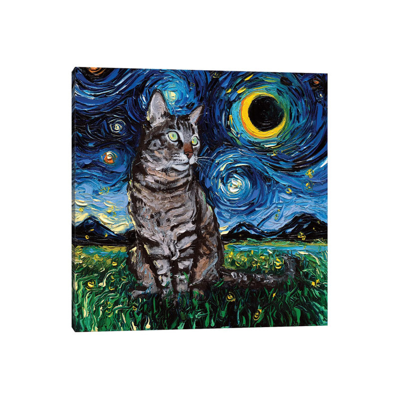 «Tiger Cat Night» par Aja Treves - reproduction d'art, Toile tendue, H 12 po x l 12 po x P 0,75 po