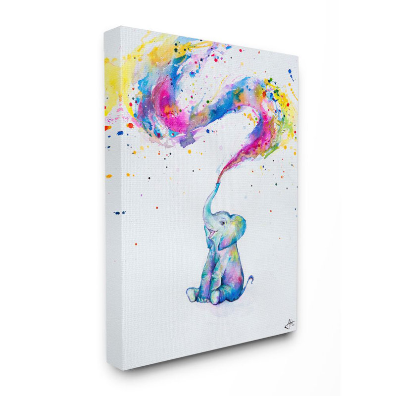 Dvorak, éléphant abstrait coloré, peinture à l'aquarelle, Toile tendue, H 30 po x l 24 po x P 1,5 po