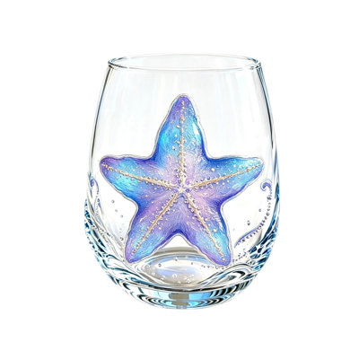 a glass Artisanal Blue Ringed Glassware 2D Printing Octopuses Stemless Wine Glasses