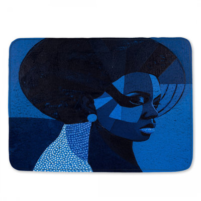 Blue Portrait Woman Bath Mat