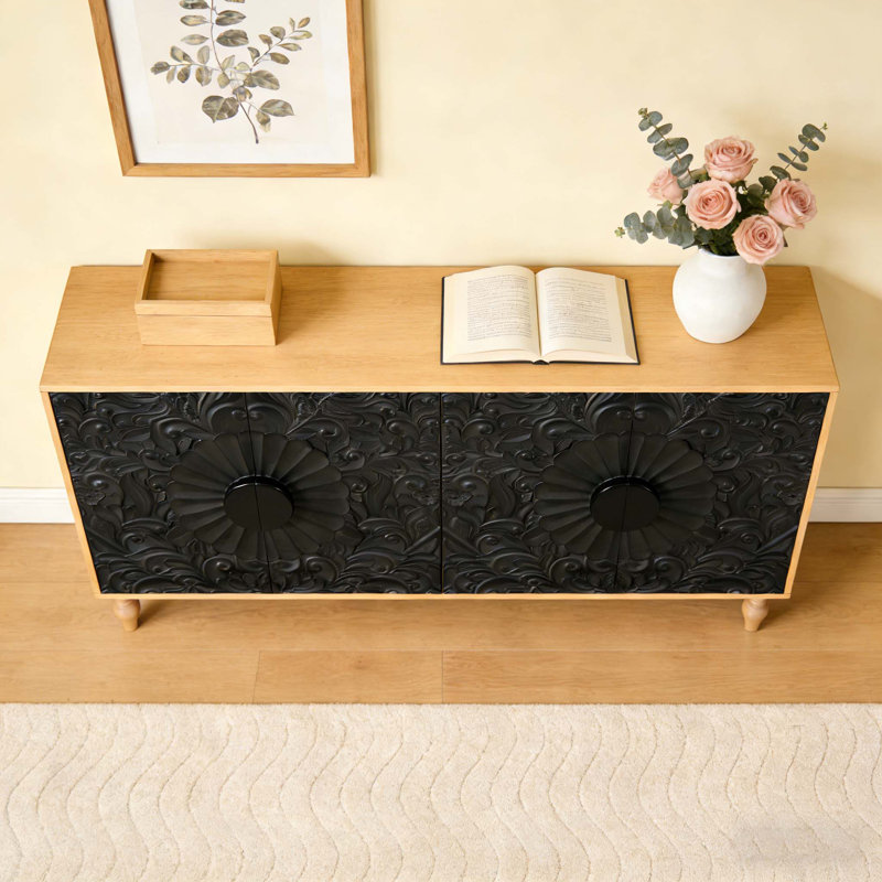 Armoire buffet Tollie, Black/Natural, H 32 po x l 62 po x P 15,75 po