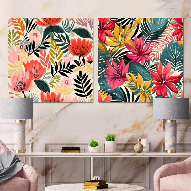 Motif de jungle, feuilles de palmier I - ensemble d'art mural sur toile Jungle, Toile tendue, H 16 po x l 33 po x P 1 po