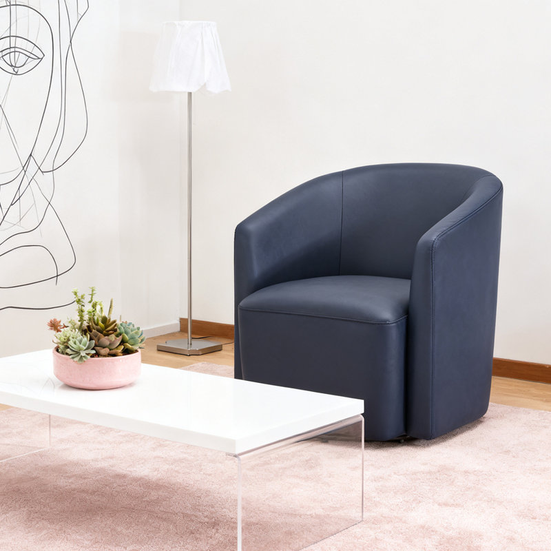 Fauteuil demi-tonneau pivotant en similicuir bleu moderne, Bleu