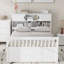 Structure de lit plateforme double pleine grandeur avec bibliothèques de rangement et tablettes, quatre tiroirs, blanc