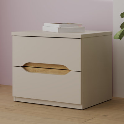 Saben Modern minimalistic bedside table with 2 drawers, integrated wood-effect handles, engineered wood, beige & warm oak decor, 50.4 cm W x 44.3 cm H x 41.5 cm D