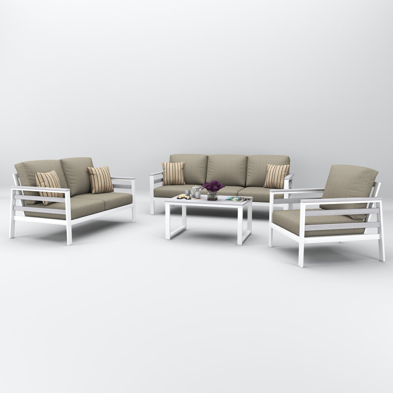 Townsend 4 Person Seating Group With Sunbrella Cushions, Spectrum Dove, White