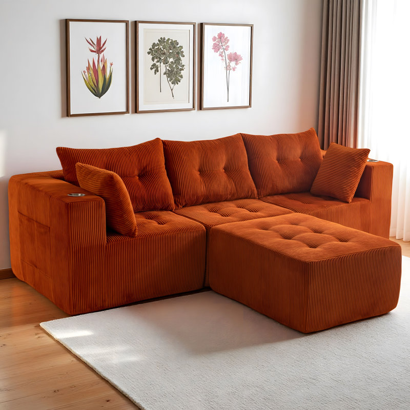 Canapé modulaire en velours côtelé Boneless, Velours côtelé orange
