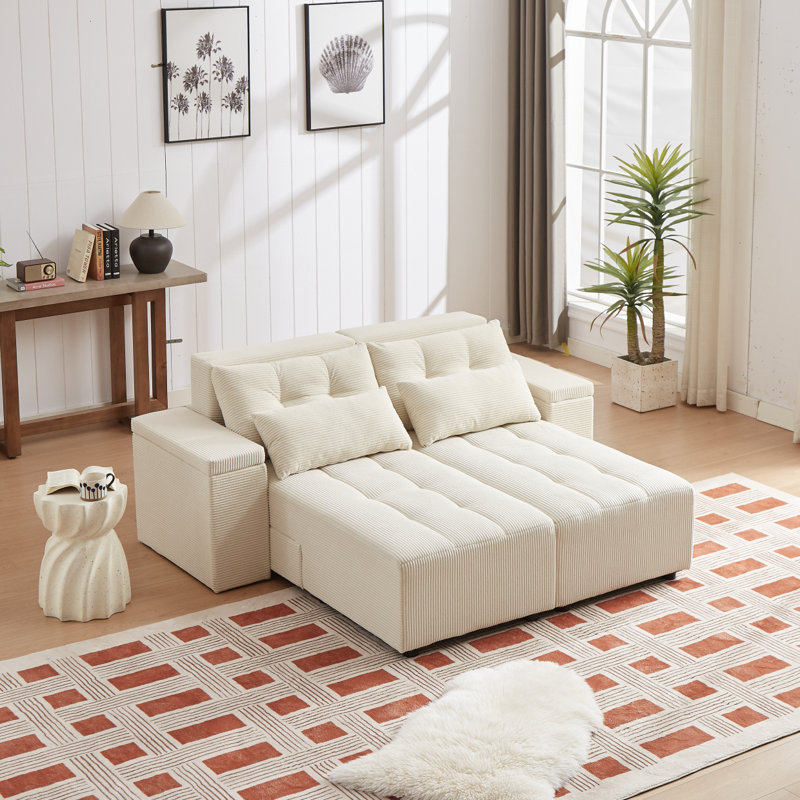 Modern Sofa Convertible 3 1 Sleeper Sofa And Sectional Sofa With 4 Storage Space For Living Room,Corduroy Couch With 4 Pillows,Corduroy