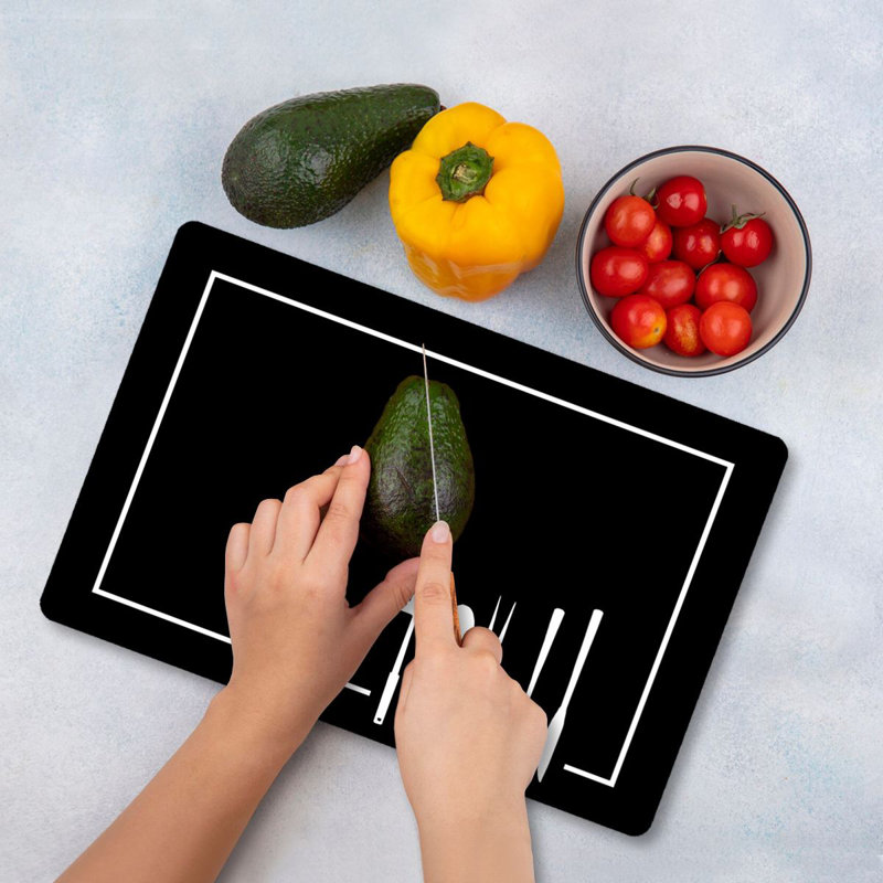 Premium Tempered Glass Cutting Board, 9.8 x 13.8 inches | 100% Antibacterial, Easy Clean, Non-Slip Silicone Feet | Durable Kitchen Essential for Safe Food Preparation, Stylish and Functional Design
