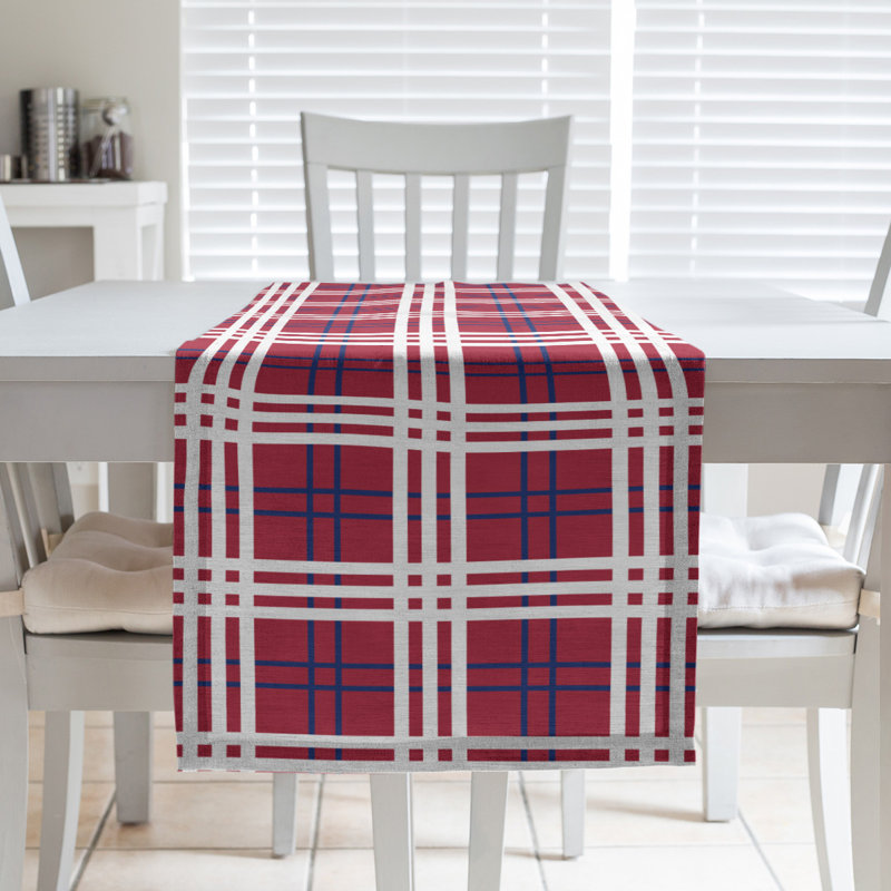 Paid Polyester Table Runner, 90" L x 16" W, Red/Dark Blue/White