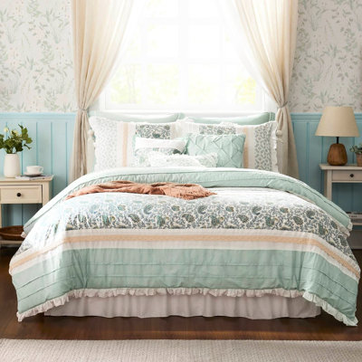 9 Piece Cotton Comforter King - Sophisticated Bedroom Decor With And Printed Fabrics Includes Comforter, , 2 Shams, Euro 3 Decorative Pillows For Soothing Details Ornament