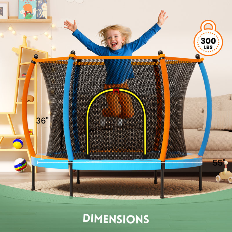 Trampoline pour enfants GVDV 55 po, mini trampoline pour tout-petits avec enceinte, Bleu / Orange