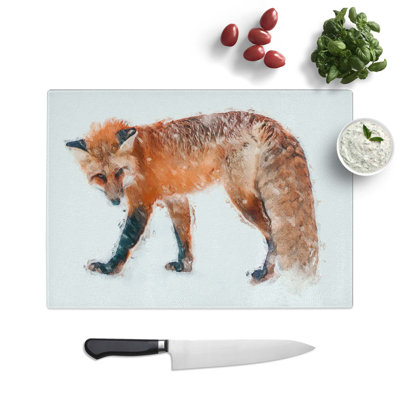 Tempered Glass Fox in the Winter Chopping Board