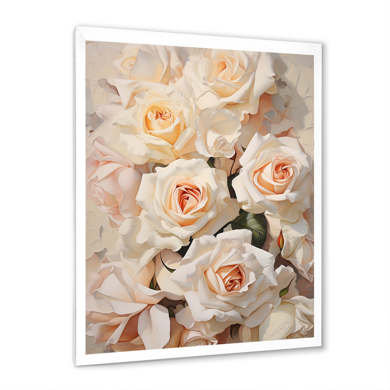 «Minimalisme beige roses passion II - roses, impressions d'art mural», Cadre photo blanc, H 32 po x l 16 po