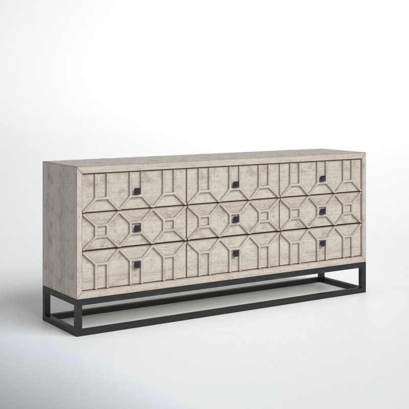 Genevieve II Light Brown 70'' Solid Wood 9-Drawer Sideboard