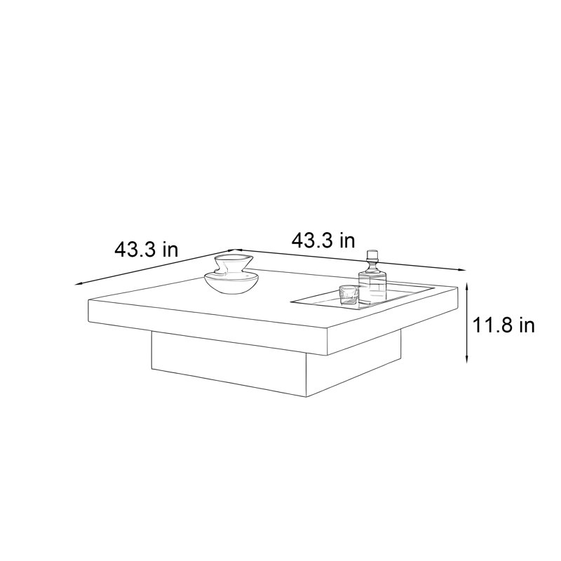 Table basse italienne en marbre minimaliste, 11.8" H x 43.3" W x 43.3" D, Noir / Gris foncé
