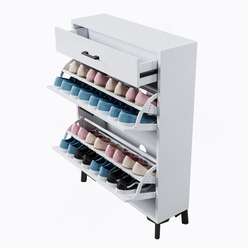 Marthalee Faux Wood Shoe Storage Cabinet, White/Black