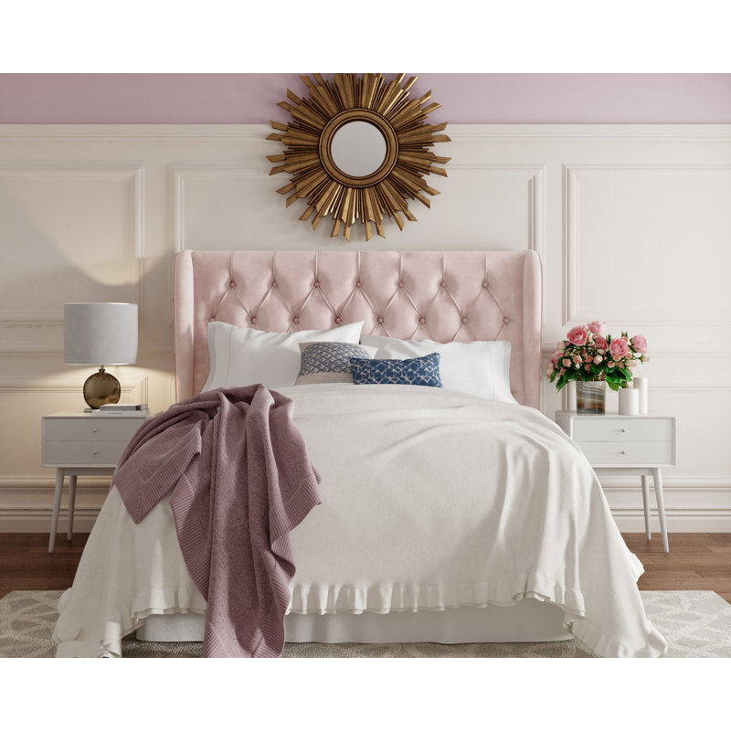 Upholstered Wingback Headboard, Queen, Dusty Mauve