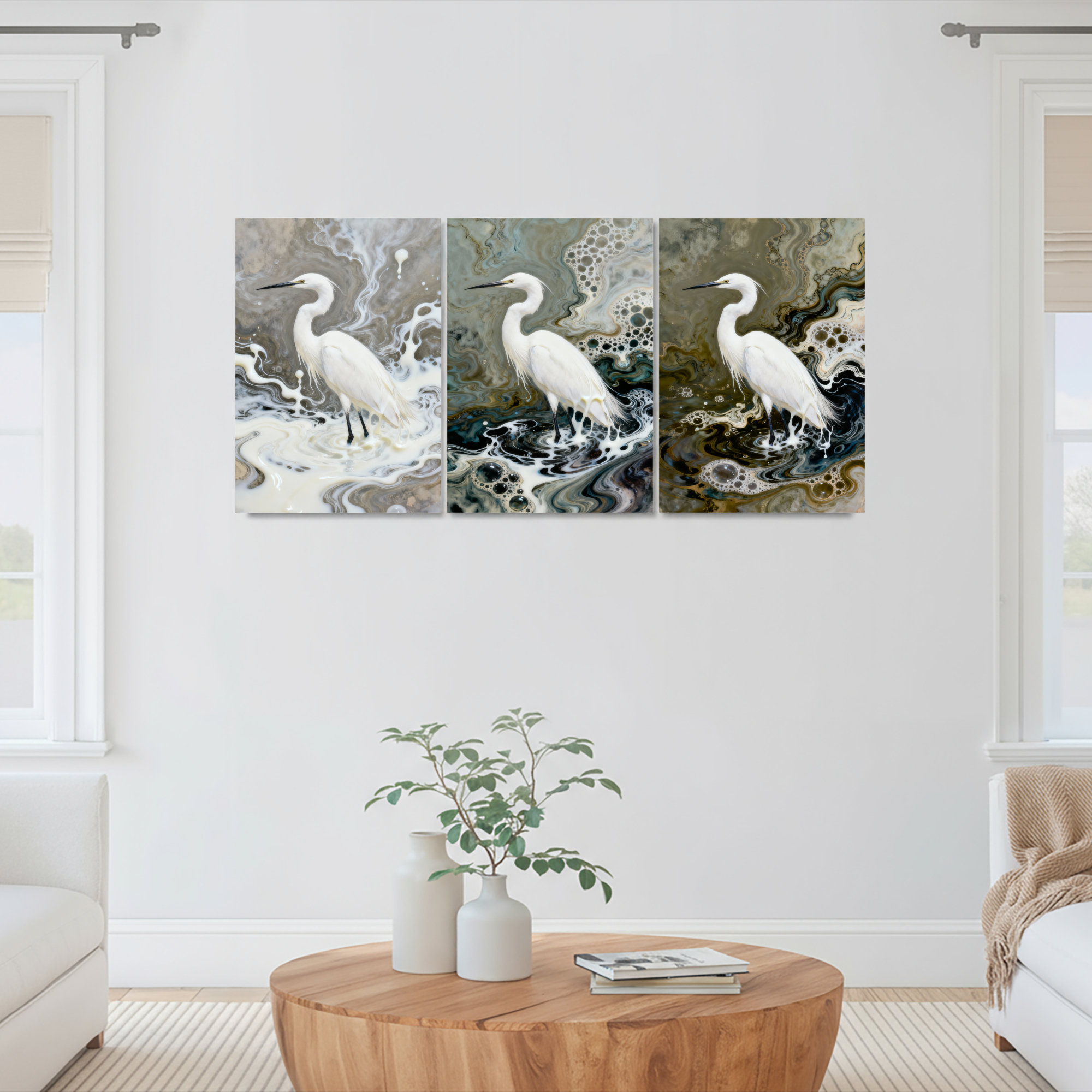 Winston Porter White Heron Abstract Marble Pattern Canvas Wrapped Wall ...