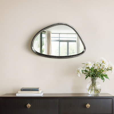 Nikolas Asymmetrical Decorative Wall Mirror with Textured Metal Frame - Large Wall Mirror Perfect for Bathrooms, Bedrooms, or Living Room Decor - Chic Accent Mirror for Home Decor Accents - 24", Silver