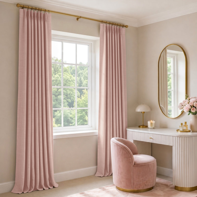 100% Blackout Curtains Polyester Faux Linen Fabric Pinch Pleated Draps With 20 Hooks Blackout Curtains For Bedroom/Living Room ( 2 Panels Set)