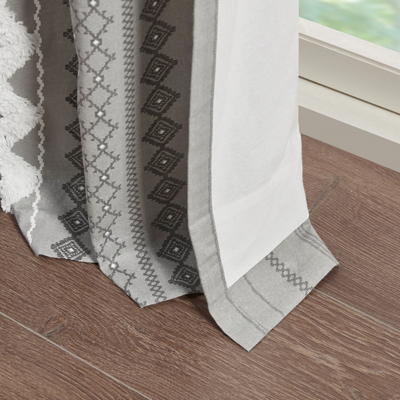 Mamie 50" Cotton Printed Curtain Panel With Chenille Stripe And Lining, Gray, 50" W x 84" L