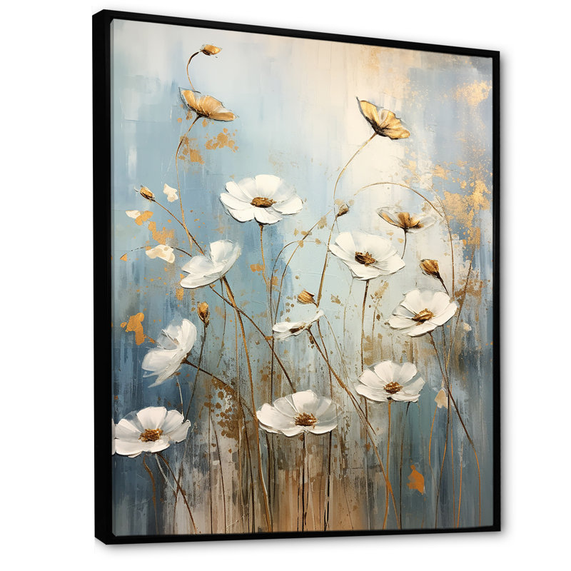 «Beige Wildflowers Garden Whispers I», reproduction sur toile, Cadre flottant noir, H 40 po x l 30 po