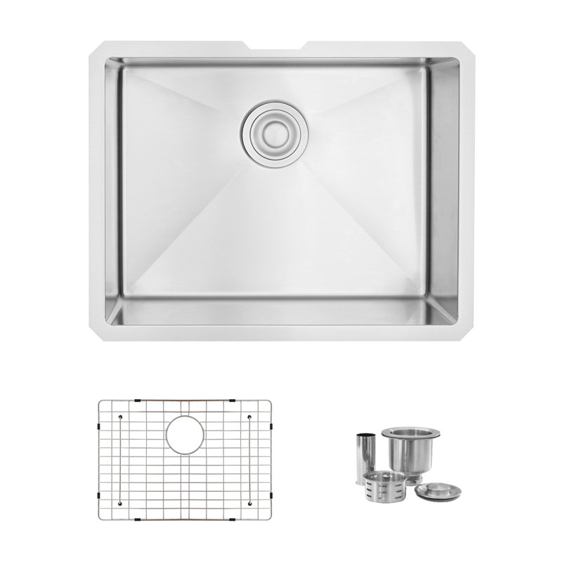 Stylish Citrine Undermount 23" Single Bowl Stainless Steel Kitchen Sink S-307XG, 16-Gauge