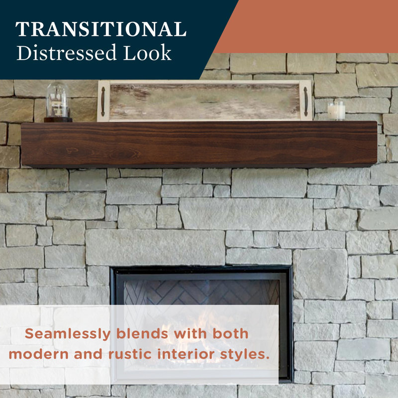 Dakota 48" Cinnamon Stain Floating Pine Wood Fireplace Mantel Shelf with Hand-Distressing - Mounting Hardware Included, 48"
