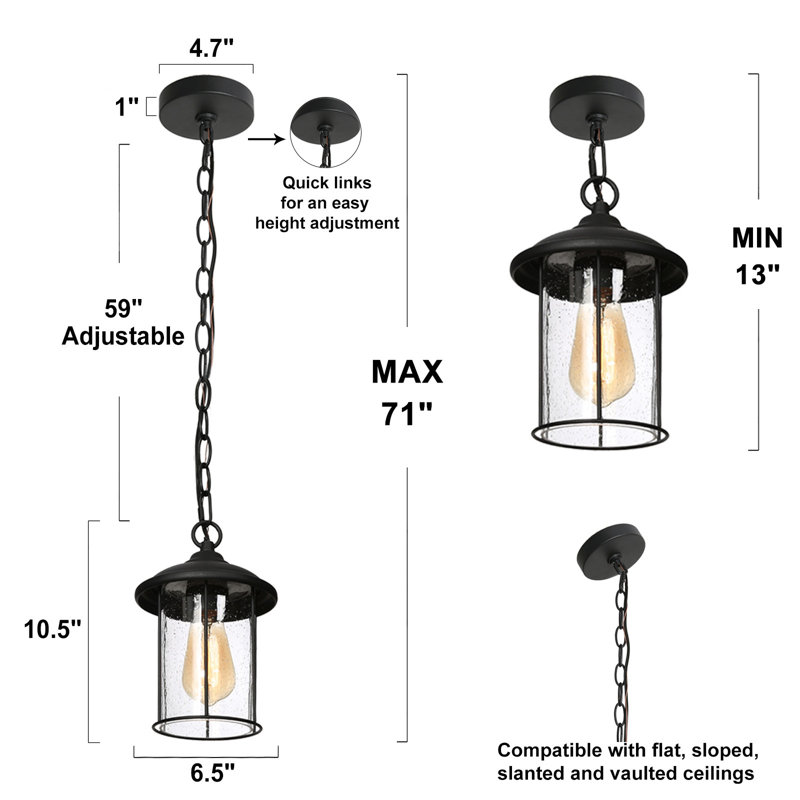 Reynoldsville 1-Light 6.7"W Modern Black Outdoor Hanging Pendant