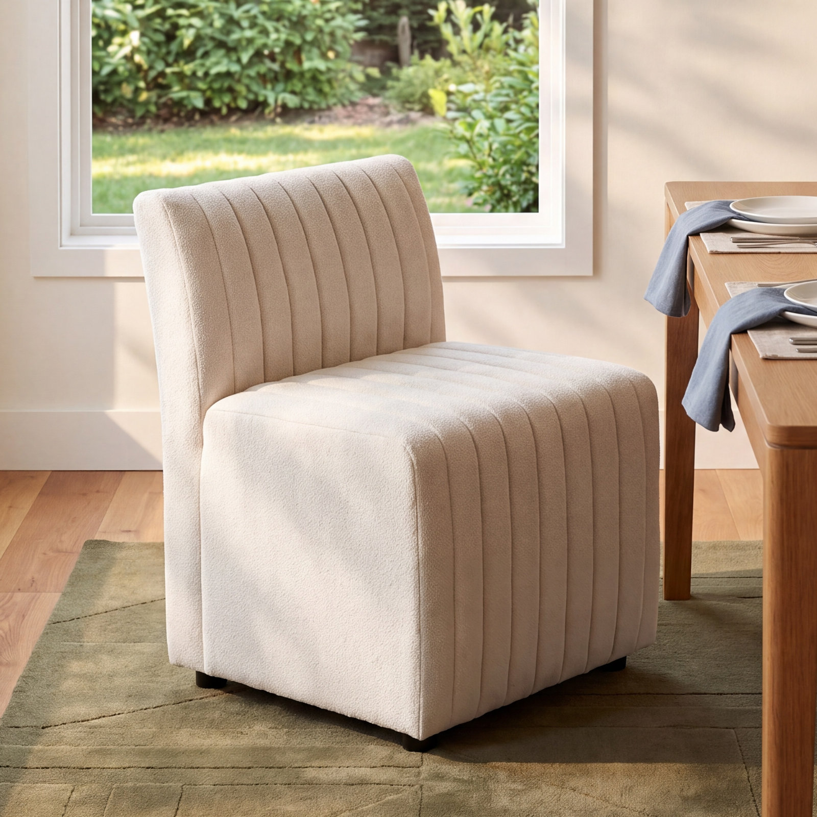 Brandt Genuine Leather Dining Chair, Capri Oatmeal Boucle