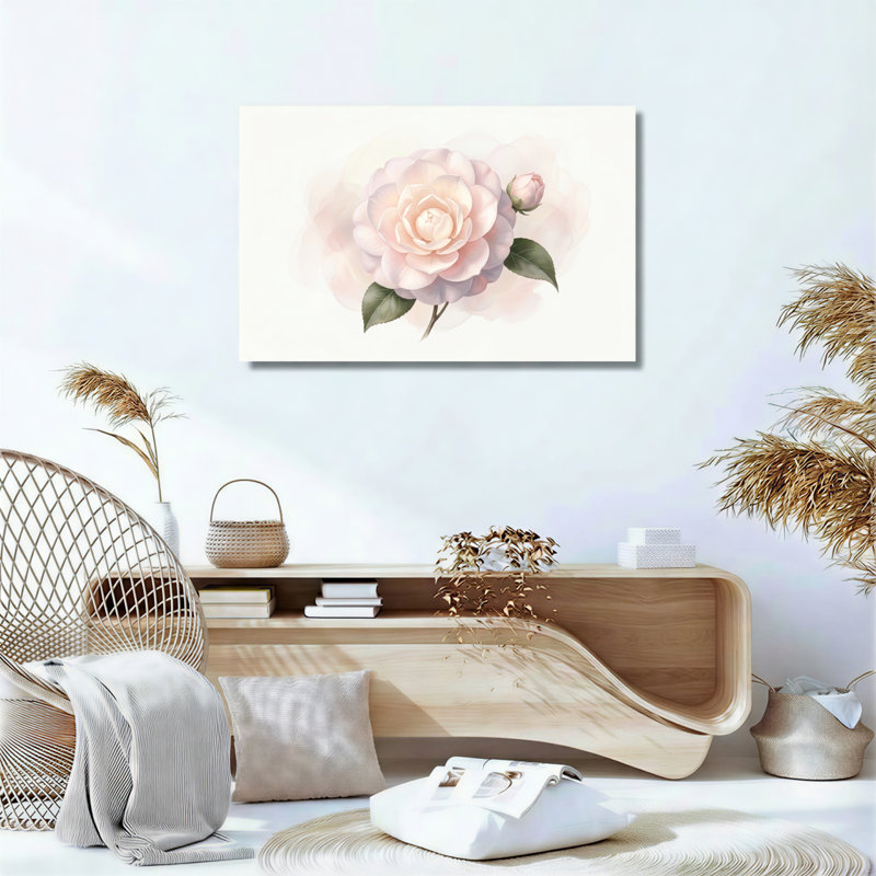 Ensemble de 1 tableau sur toile Rose en fleurs, 12"H x 18"W, Toile tendue