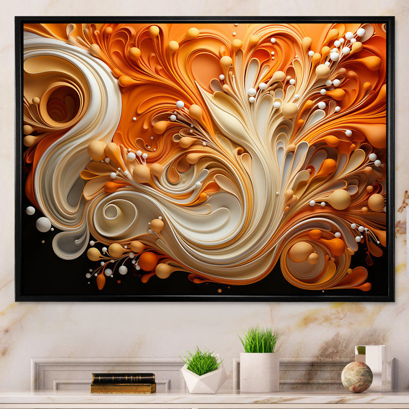 Abstrait flammes de café fluides - formes abstraites, impressions sur toile, Cadre flottant noir, H 12 po x l 20 po x P 1 po