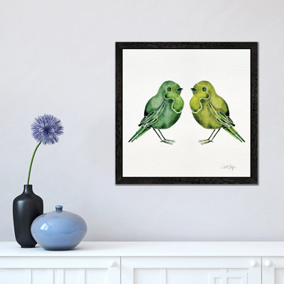 Green Birds by Cat Coquillette - Floater Frame Painting on Canvas