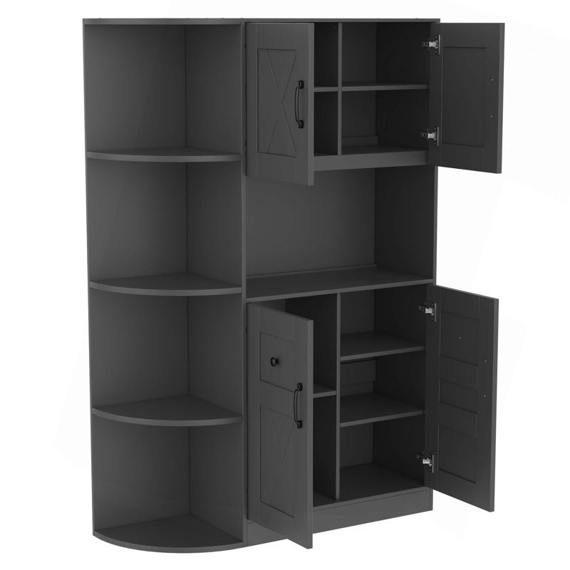 Multifunctional Left-Right Combination Hall Cabinet With Storage And 4 Hooks,Storage Cabinet/Hall Tree 2 In 1, Black