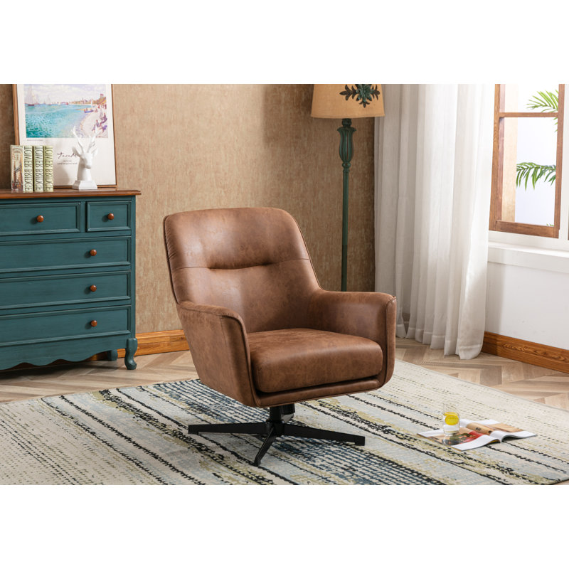 Adalade Faux Leather Swivel Accent Chair, Tan