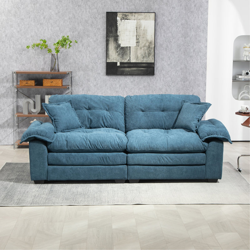 Petit canapé en chenille avec causeuse et siège profond, Bleu