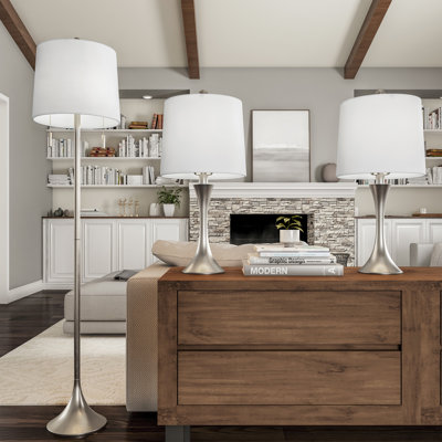 Lampes de table 24,5 po et lampe sur pied 63,5 po Ebern Designs - 3 lumières modernes en métal pour le salon, la chambre à coucher ou l'entrée avec base évasée et ampoules DEL