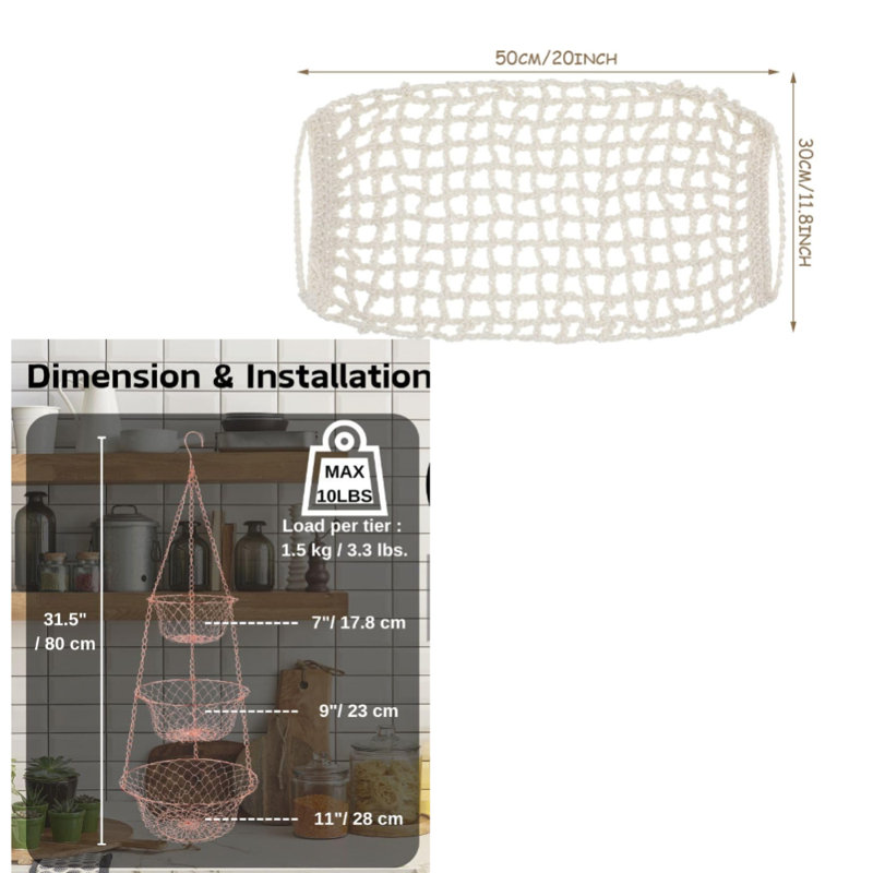 3 paniers à paniers suspendus pour le rangement - Organisateur de cuisine pour salle de bain