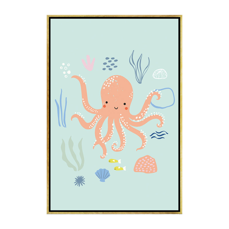 «Under the Sea I» par Caroline Alfreds - impression d'art graphique, H 60 po x l 40po x P 1,5 po, Toile encadrée d'or