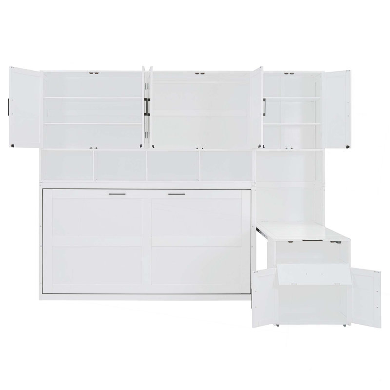 Lit escamotable simple avec placard, tiroirs et bureau