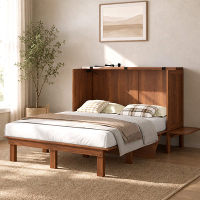 Lit armoire 2 en 1 - Lit escamotable avec ports USB et tablette rabattable