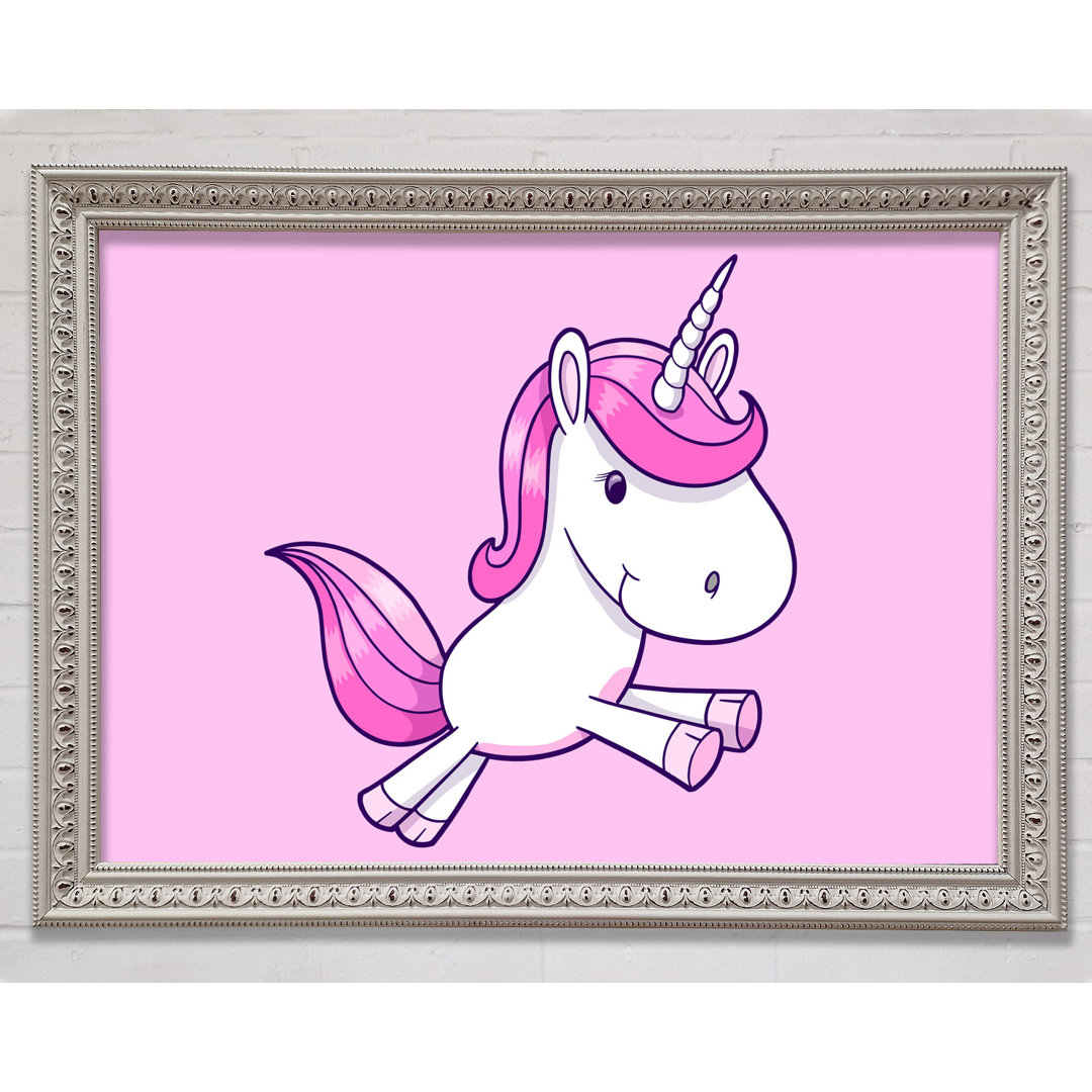 Gerahmtes Leinwandbild Leaping Unicorn Pink